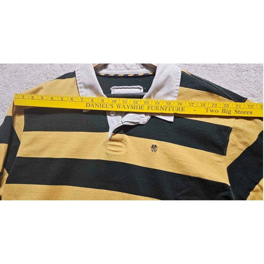 IZOD Mens Rugby Shirt XXL Long Sleeve Striped Green Yellow Cotton Heavyweight - Picture 4 of 15